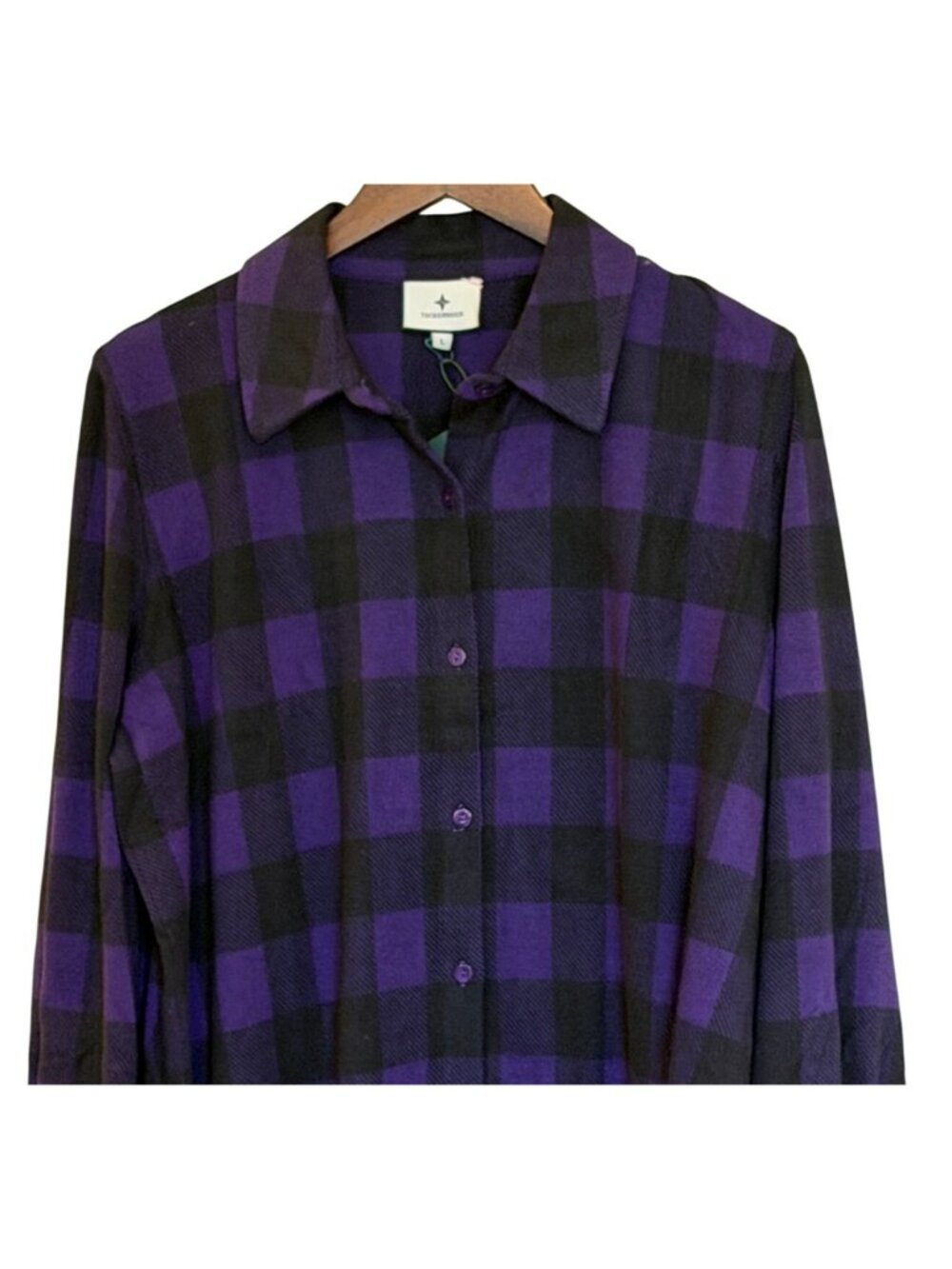 Tuckernuck Buffalo Check Flannel Shirt Purple Black Size L NWT - Picture 4 of 8